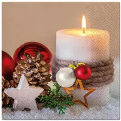 SET 20 SERVIETTES 3 PLIS 33X33CM BOUGIE DE NOEL