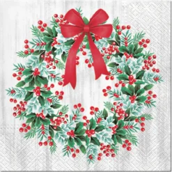 SET 20 SERVIETTES 3 PLIS 33X33CM COURONNE DE NOEL