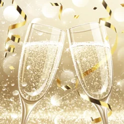 SET 20 SERVIETTES 3 PLIS 33X33CM FLUTES DE CHAMPAGNE OR