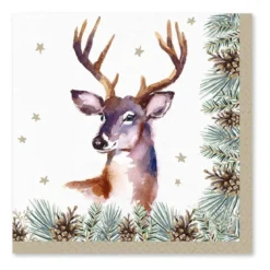 SET 20 SERVIETTES 3 PLIS 33X33CM NATURE CERF