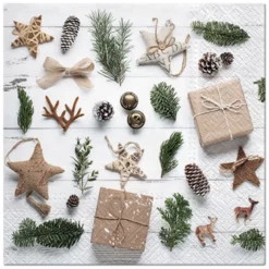 SET 20 SERVIETTES 3 PLIS 33X33CM NATURAL CHRISTMAS