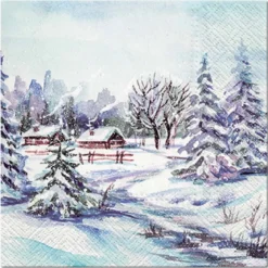 SET 20 SERVIETTES 3 PLIS 33X33CM PAYSAGE NEIGE