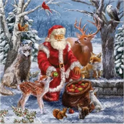 SET 20 SERVIETTES 3 PLIS 33X33CM PERE NOEL ET LES ANIMAUX