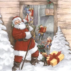 SET 20 SERVIETTES 3 PLIS 33X33CM PERE NOEL ET SES LUTINS
