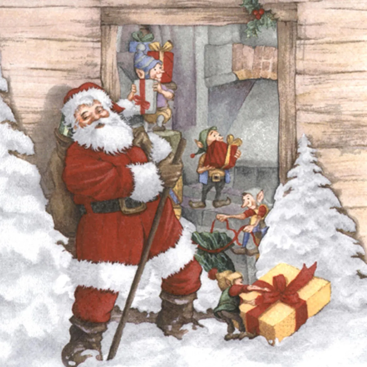 SET 20 SERVIETTES 3 PLIS 33X33CM PERE NOEL ET SES LUTINS