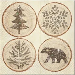 SET 20 SERVIETTES 3 PLIS 33X33CM RONDELLES DE BOIS