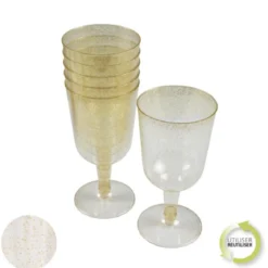 SET 6 VERRES A VIN PAILLETTES 18CL OR