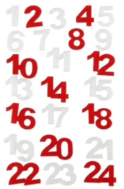 STICKERS CHIFFRES FEUTRINE ROUGE BLANC 2CM X24 PIECES