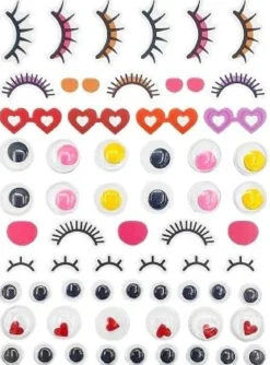 STICKERS PUFFY YEUX OUVERTS ET FERMES 0.5 A 2.2CM X64 PIECES