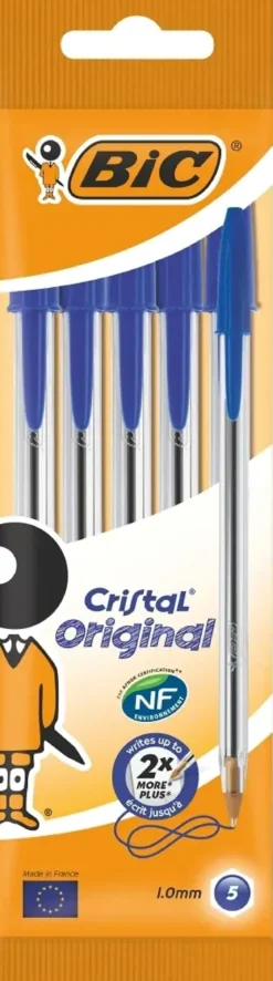 5 STYLOS BILLE CRISTAL BLEU