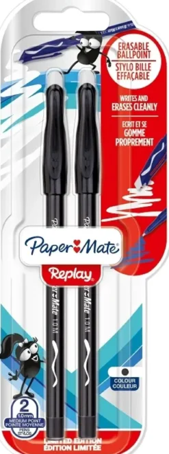 2 STYLOS BILLES EFFACABLES REPLAY NOIR