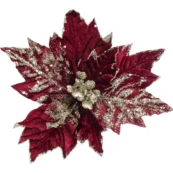 SUJET DE NOEL POINSETTIA TISSU ROUGE OR