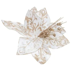 SUJET POINSETTIA XL BLANC OR 40CM