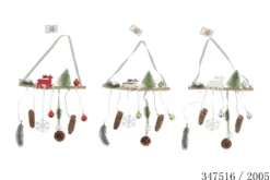 SUSPENSION BOIS CERF BOIS ROUGE ET BLANC 30X7X30CM