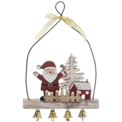SUSPENSION BOIS PERE NOEL BUCHE GRELOTS