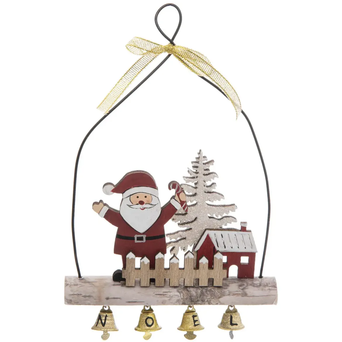 SUSPENSION BOIS PERE NOEL BUCHE GRELOTS