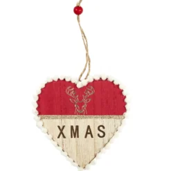 SUSPENSION COEUR EN BOIS ROUGE 20X9.5XCM