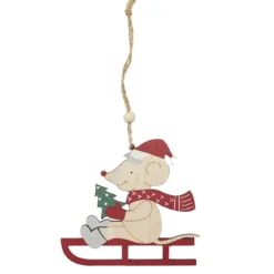 SUSPENSION DE NOEL SOURIS SUR LUGE