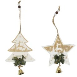 SUSPENSION ETOILE ET SAPIN ENNEIGE AVEC CLOCHE