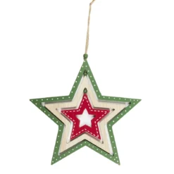 SUSPENSION ETOILE VERT ROUGE BOIS H40CM