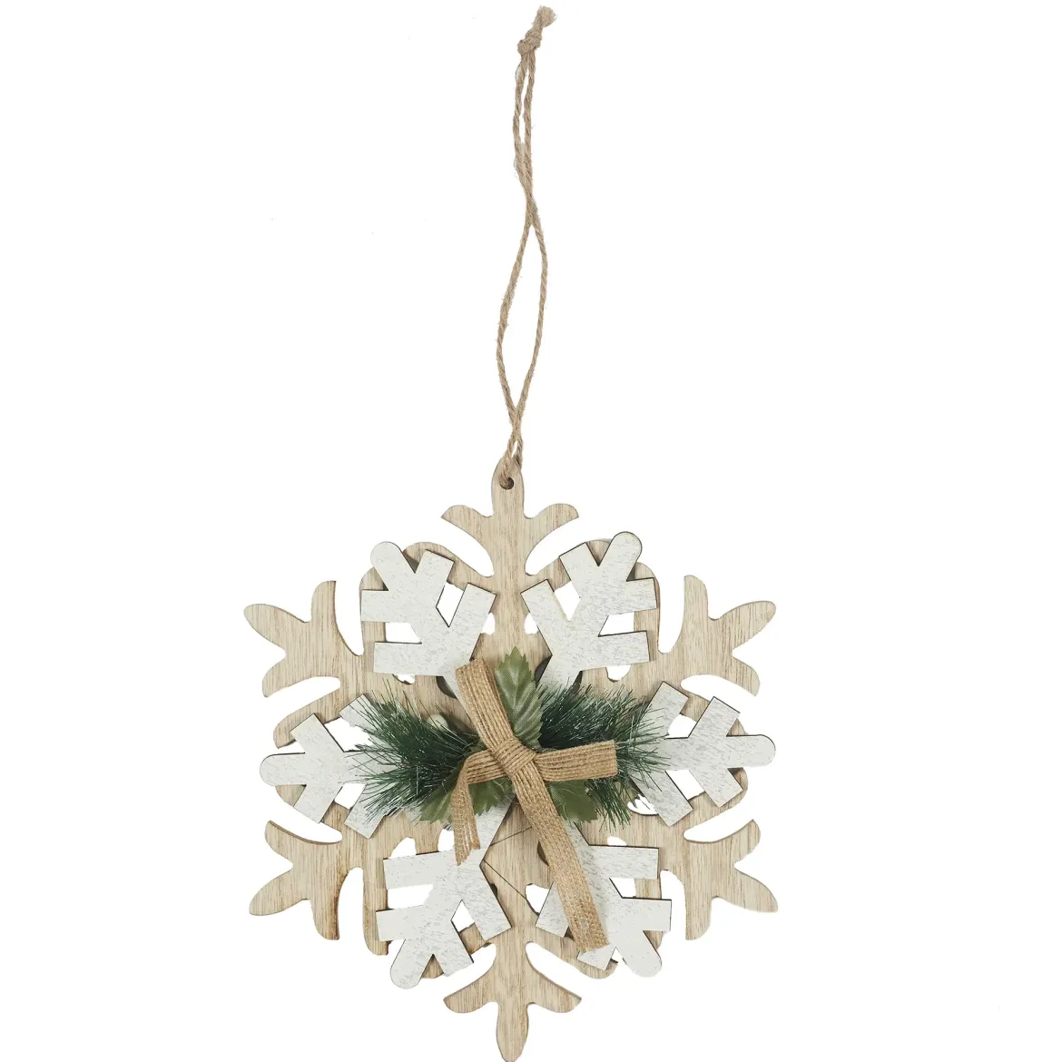 SUSPENSION FLOCON DE NEIGE BOIS 34X18X0.5CM
