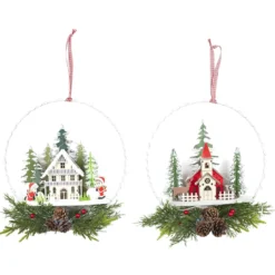 SUSPENSION NOEL EGLISE ET CHALET AVEC LED