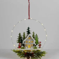 SUSPENSION NOEL EGLISE ET CHALET AVEC LED