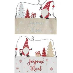 SUSPENSION PANCARTE JOYEUX NOEL ROUGE ET BOIS