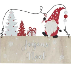 SUSPENSION PANCARTE JOYEUX NOEL ROUGE ET BOIS