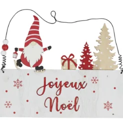 SUSPENSION PANCARTE JOYEUX NOEL ROUGE ET BOIS