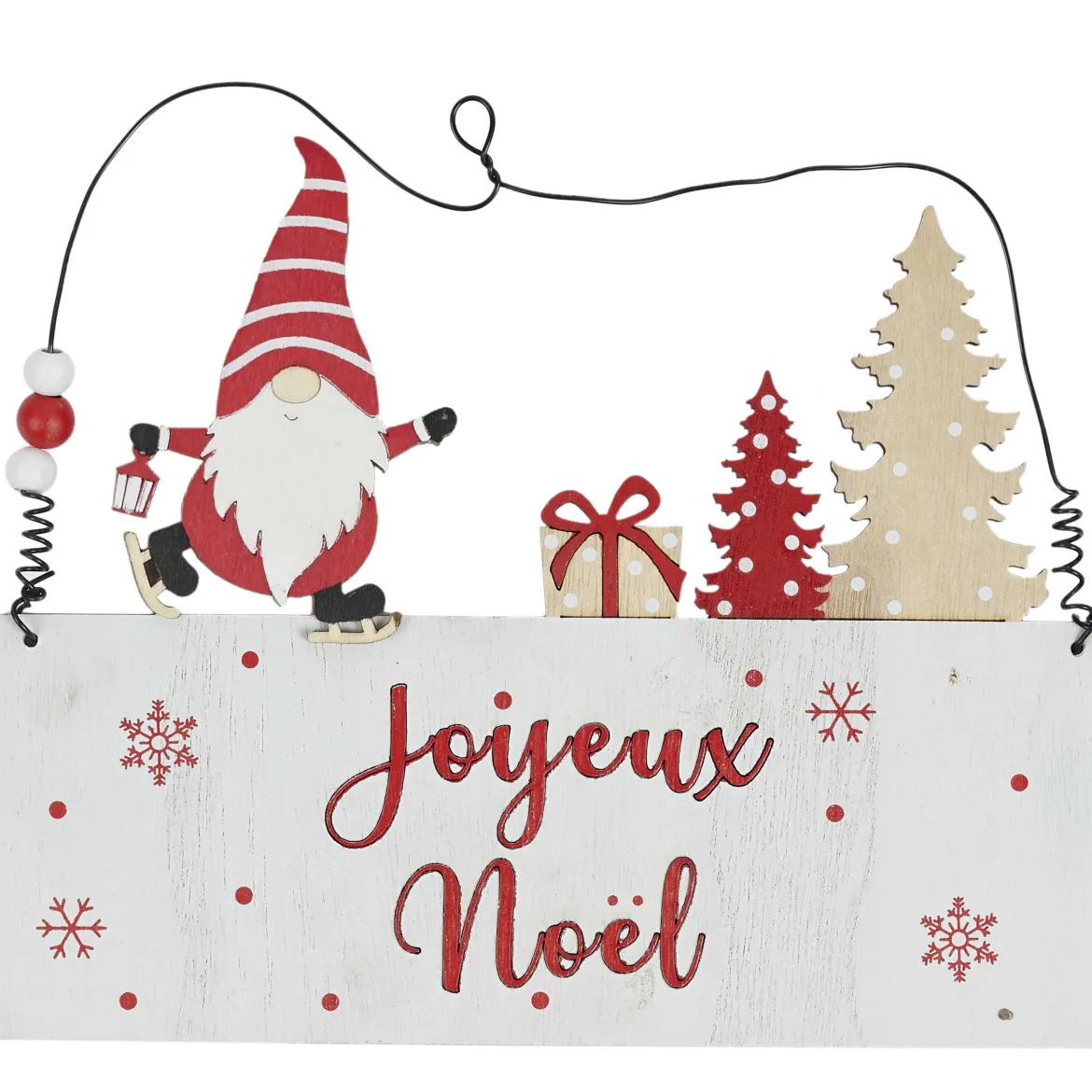 SUSPENSION PANCARTE JOYEUX NOEL ROUGE ET BOIS