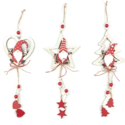 SUSPENSION SAPIN ETOILE COEUR LUTIN BOIS ROUGE
