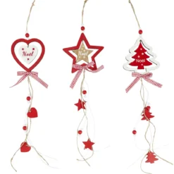 SUSPENSION SAPIN ETOILE ET COEUR ROUGE BLANC ET BOIS