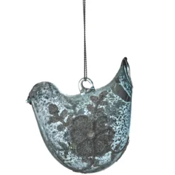 SUSPENSION VERRE EFFET CRAQUELE OISEAU GRIS