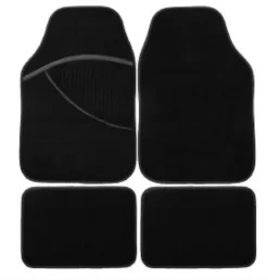 TAPIS AUTO 4 PCS MOQUETTE NOIR LISERET BLANC ELITE