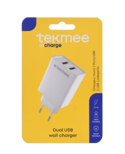 TEKMEE 2 USB PORTS 2.4A CHARGEUR MURAL BLANC