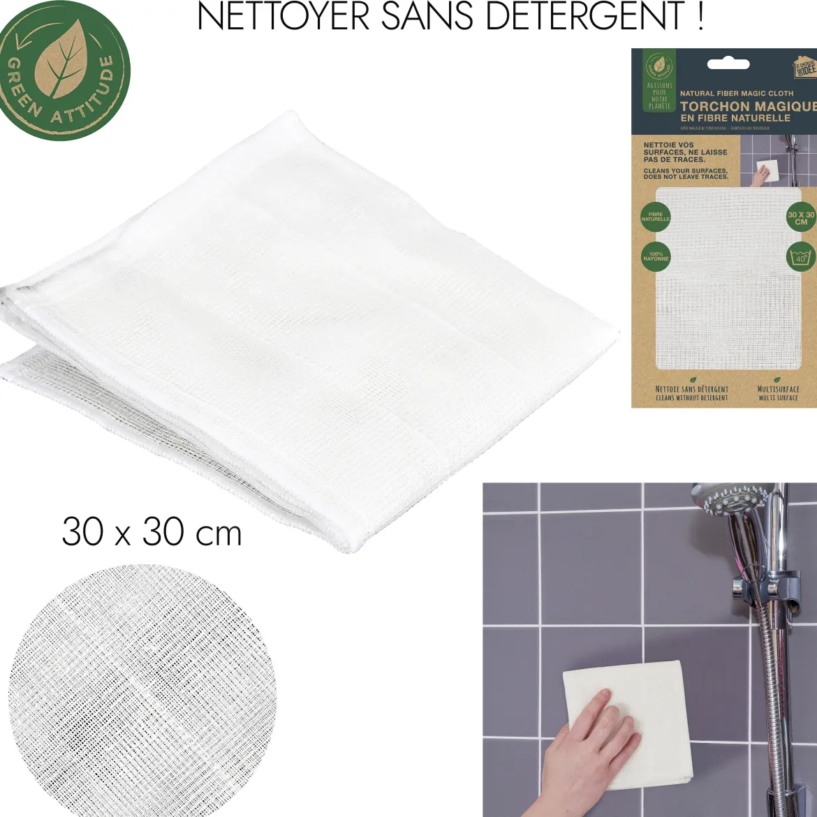 TORCHON MAGIQUE FIBRE NATURELLE 30X30CM