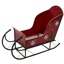 TRAINEAU DE PERE NOEL EN METAL ROUGE