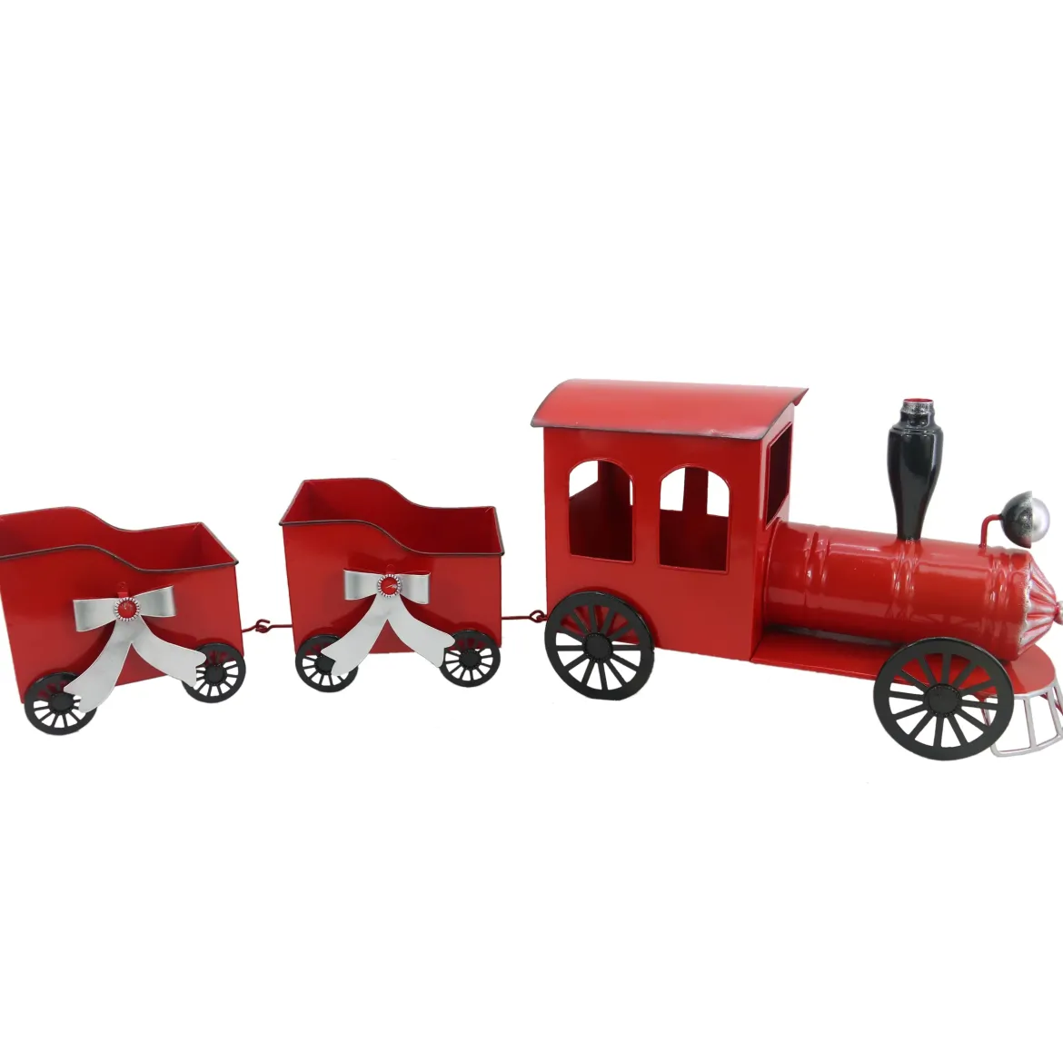 TRAIN NOEL ROUGE METAL 2 WAGONS L.86CM
