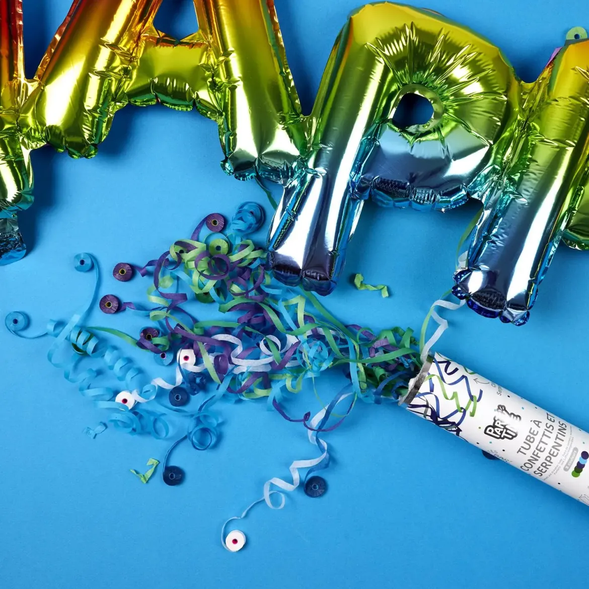 TUBE A CONFETTIS ET SERPENTINS 25CM