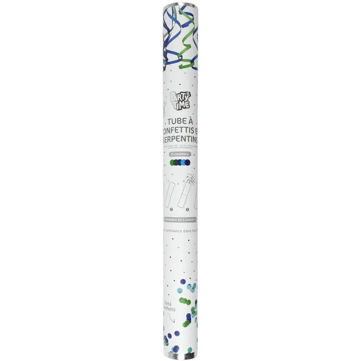 TUBE A CONFETTIS ET SERPENTINS 50CM