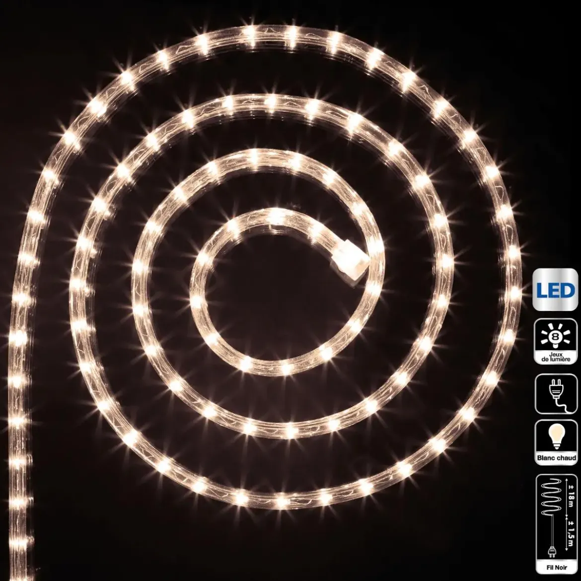 TUBE ELECTRIQUE EXTERIEUR A LED 18M BLANC CHAUD