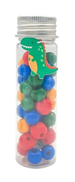 TUBE PERLES BOIS. DINOSAURE 0.9 A 2.3CM X15G