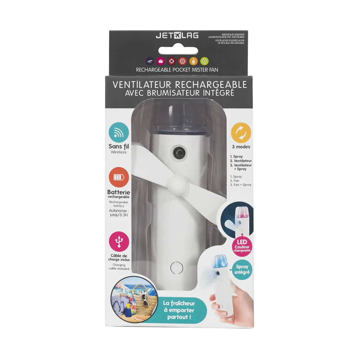 VENTILATEUR BRUMISATEUR DE POCHE RECHARGEABLE