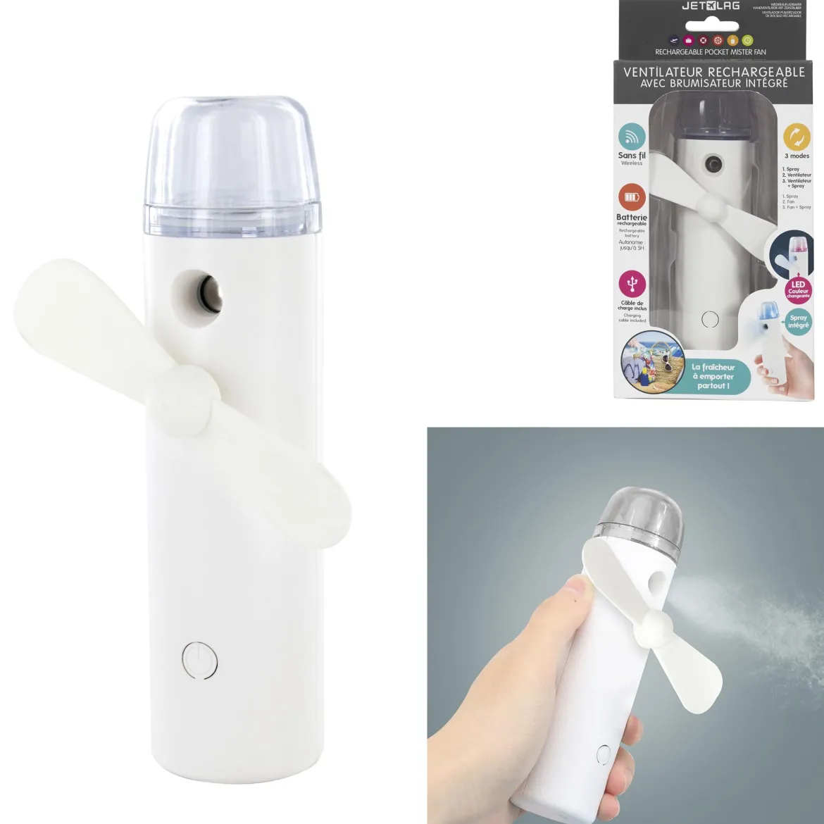 VENTILATEUR BRUMISATEUR DE POCHE RECHARGEABLE