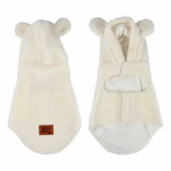 VESTE EFFET LAINE BOUCLEE CAPUCHE WOOLY TAILLE L 40CM ECRU