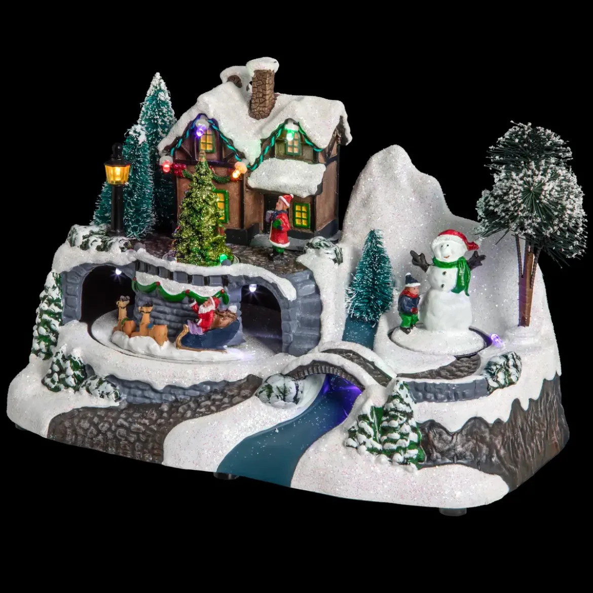 VILLAGE DE NOEL PERE NOEL TRAINEAU A PILE 11 LEDS